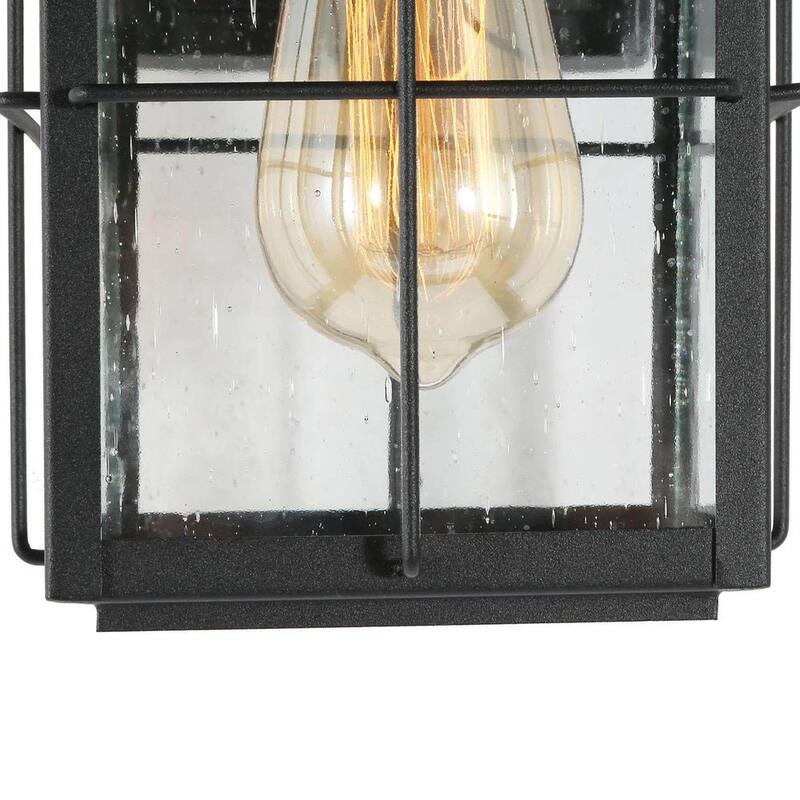 Lámpara de pared exterior cuadrada moderna industrial LNC en color negro con pantalla de vidrio sembrado 1 luz, para entrada de porche (paquete de 2) - 6VZRFIHD1254D37