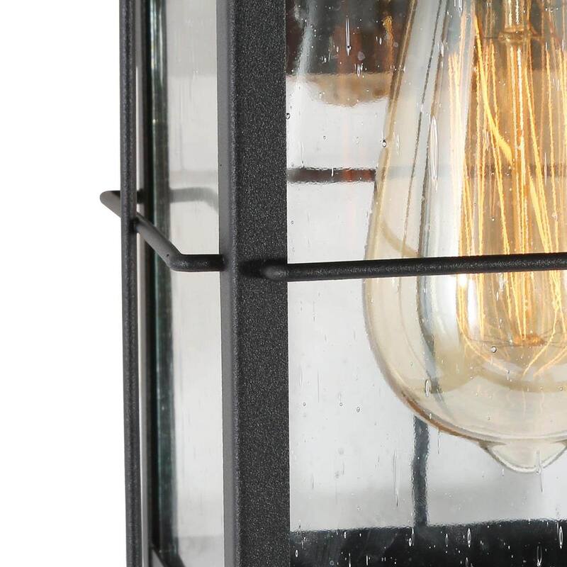 Lámpara de pared exterior cuadrada moderna industrial LNC en color negro con pantalla de vidrio sembrado 1 luz, para entrada de porche (paquete de 2) - 6VZRFIHD1254D37