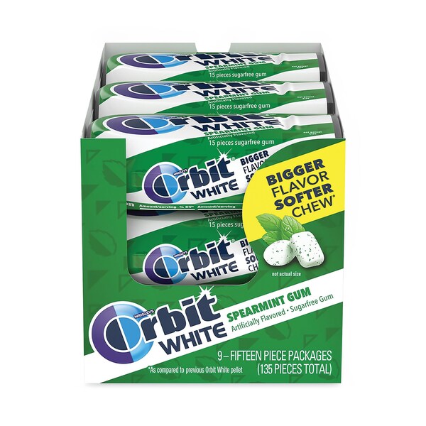 Chicle Orbit White sin azúcar, Sabor Hierbabuena, 15 piezas, paquete de 9 - 11162