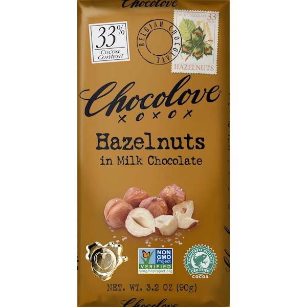 Chocolate con Leche y Avellanas Chocolove barra de Chocolate 3.2 oz. Barra, PK144 - 132