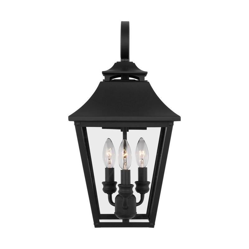 Iluminación de Generación Lámpara Galena Mediana 3-Luz Texturizado Negro Al Aire Libre Linterna de Pared Duro Cableado con Vidrio Transparente - OL14403TXB