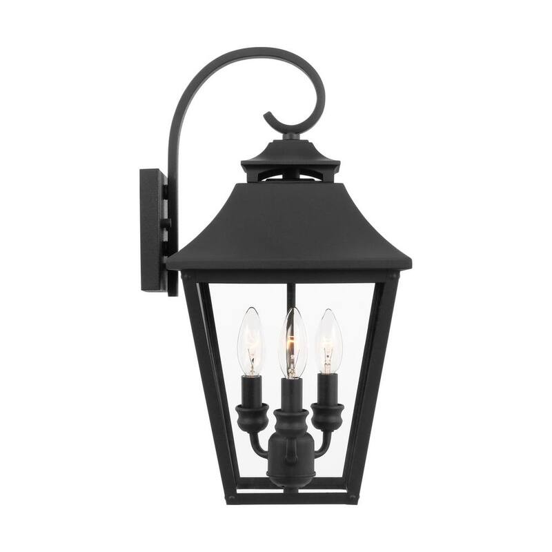 Iluminación de Generación Lámpara Galena Mediana 3-Luz Texturizado Negro Al Aire Libre Linterna de Pared Duro Cableado con Vidrio Transparente - OL14403TXB
