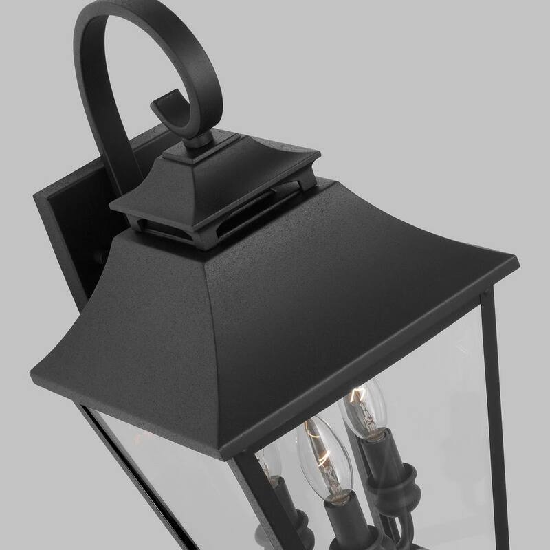 Iluminación de Generación Lámpara Galena Mediana 3-Luz Texturizado Negro Al Aire Libre Linterna de Pared Duro Cableado con Vidrio Transparente - OL14403TXB