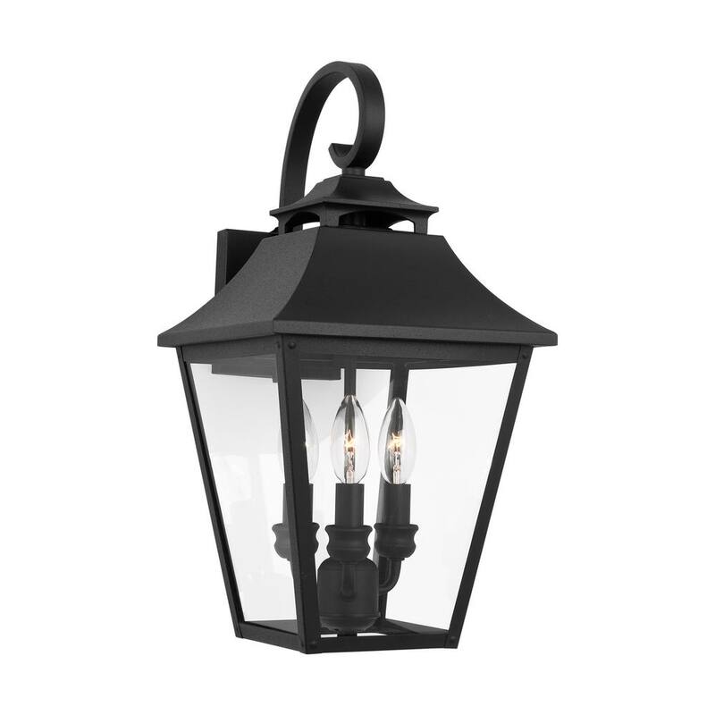 Iluminación de Generación Lámpara Galena Mediana 3-Luz Texturizado Negro Al Aire Libre Linterna de Pared Duro Cableado con Vidrio Transparente - OL14403TXB