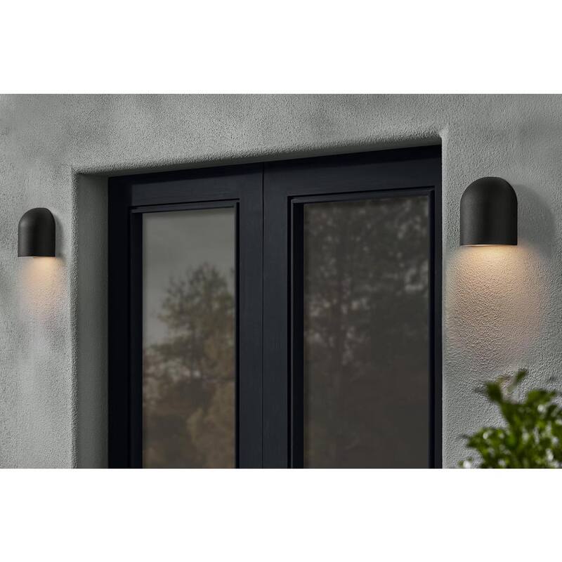 Linterna de pared exterior Hampton Bay Jasper de 5.5 pulgadas en arena negra con cableado duro y LED integrado (paquete de 2) - 26201