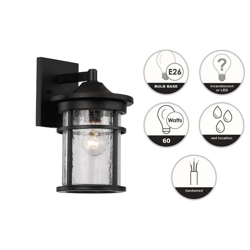 Bel Air Lighting Avalon 11 pulgadas 1-Luz Negro Lámpara de pared exterior con vidrio claro craquelado - 40380 BK