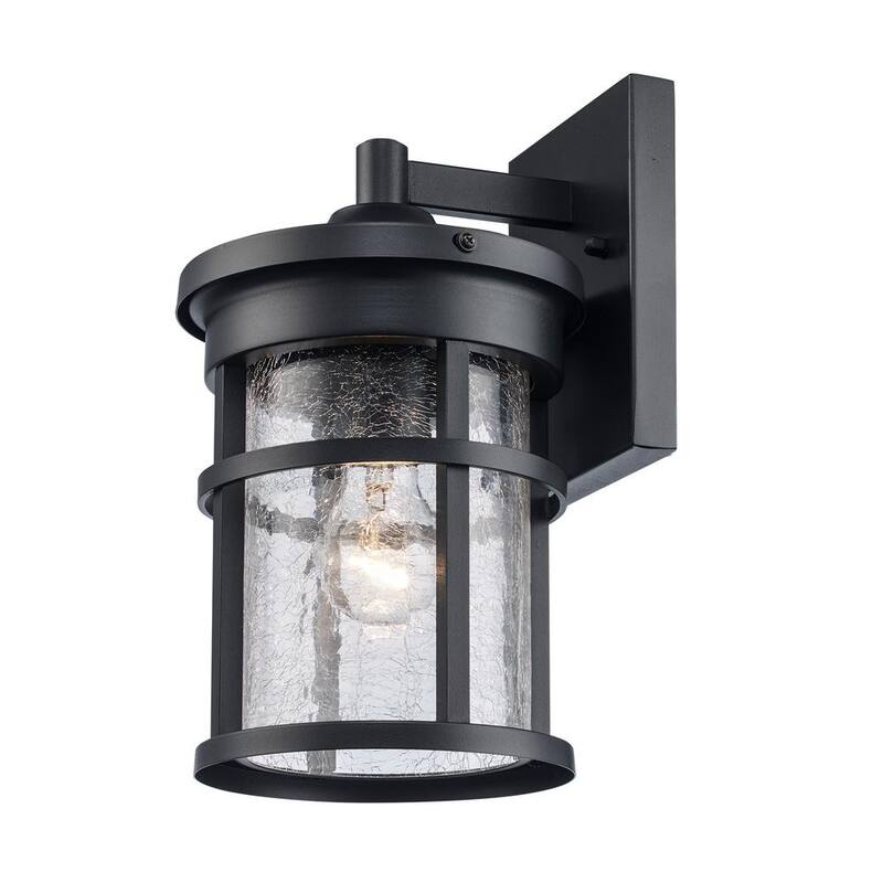 Bel Air Lighting Avalon 11 pulgadas 1-Luz Negro Lámpara de pared exterior con vidrio claro craquelado - 40380 BK