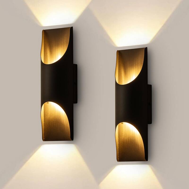 C Cattleya 2-Luz Negro Mate Luces de Pared de Linterna con LED Integrado para Exteriores con Cableado Duro (Paquete de 2) - HCA2422-2W