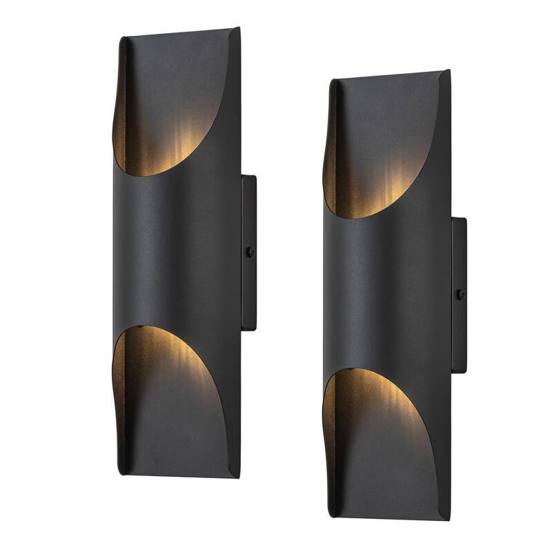 C Cattleya 2-Luz Negro Mate Luces de Pared de Linterna con LED Integrado para Exteriores con Cableado Duro (Paquete de 2) - HCA2422-2W