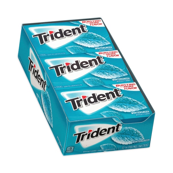 Chicle Trident SugarFree, Sabor a Hierbabuena, 14 piezas, Paquete de 12, 12 paquetes - 1161