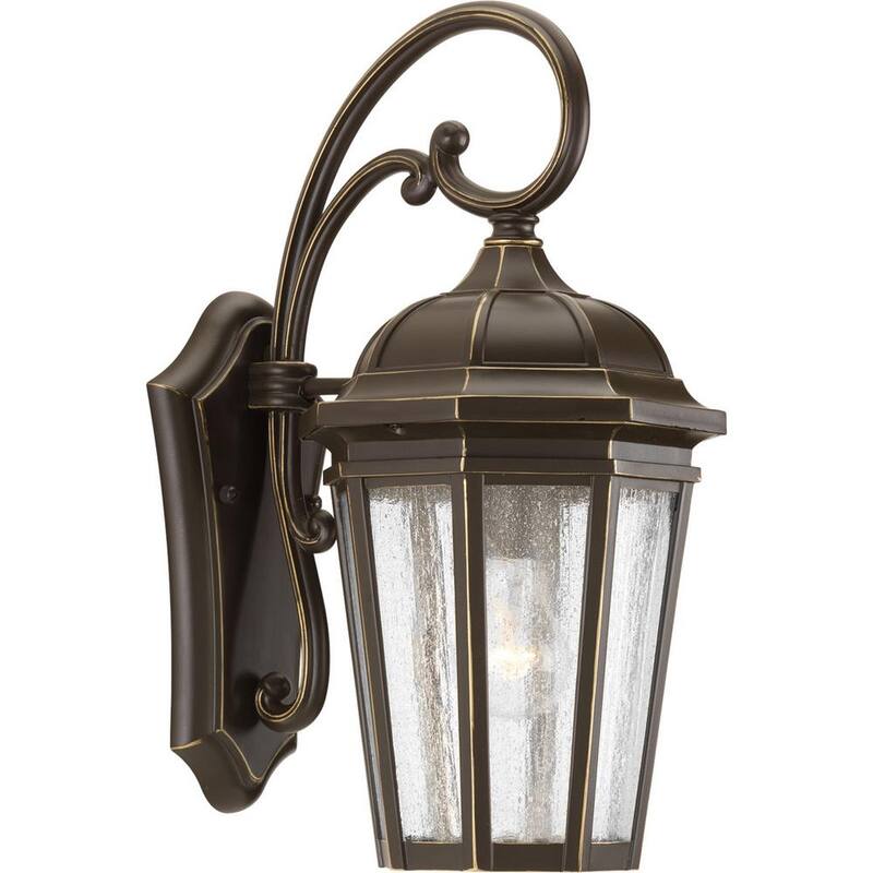 Colección de iluminación Verdae de Progress Lighting, 1 luz de pared mediana para exteriores en bronce antiguo con vidrio transparente sembrado estilo tradicional - P560015-020.