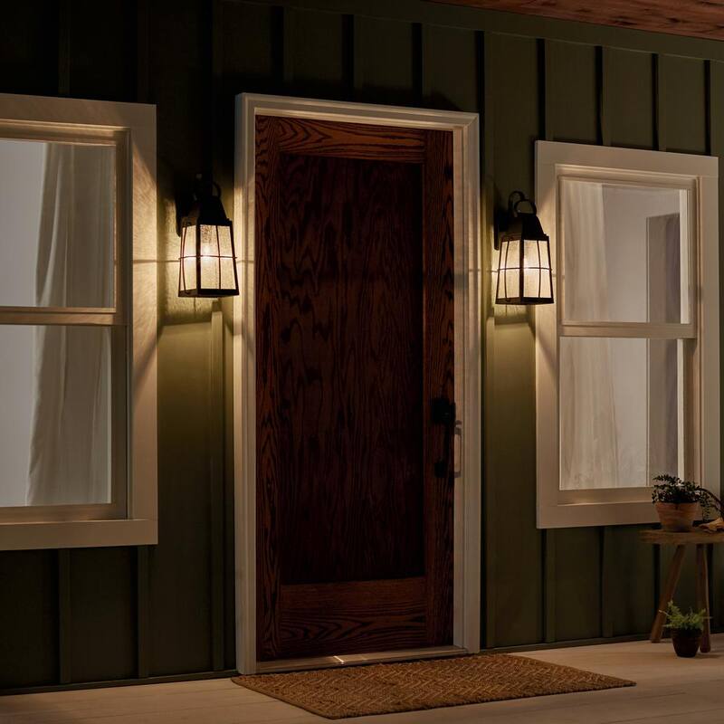 Luminaria de pared exterior con cableado duro KICHLER Tolerand de 17.75 pulgadas, color negro texturizado, con 1 luz y sin focos incluidos (paquete de 1) - 49553BKT