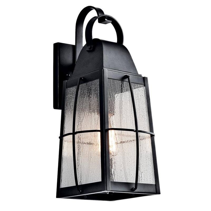 Luminaria de pared exterior con cableado duro KICHLER Tolerand de 17.75 pulgadas, color negro texturizado, con 1 luz y sin focos incluidos (paquete de 1) - 49553BKT