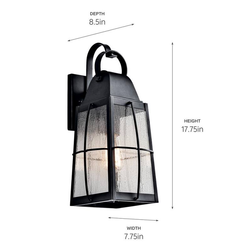 Luminaria de pared exterior con cableado duro KICHLER Tolerand de 17.75 pulgadas, color negro texturizado, con 1 luz y sin focos incluidos (paquete de 1) - 49553BKT