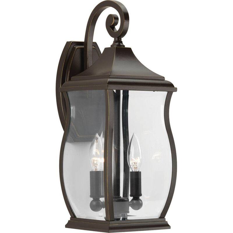 Colección de iluminación Progress Township 2-Light Oil Rubbed Bronze Clear Beveled Glass New Traditional Outdoor Medium Wall Lantern Light - P5693-108