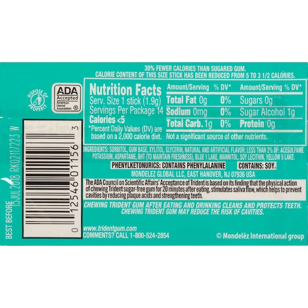 Chicle Trident Sugar Free Sweet Twist Sabor Menta 14 Piezas, Paquete de 144 - 01155
