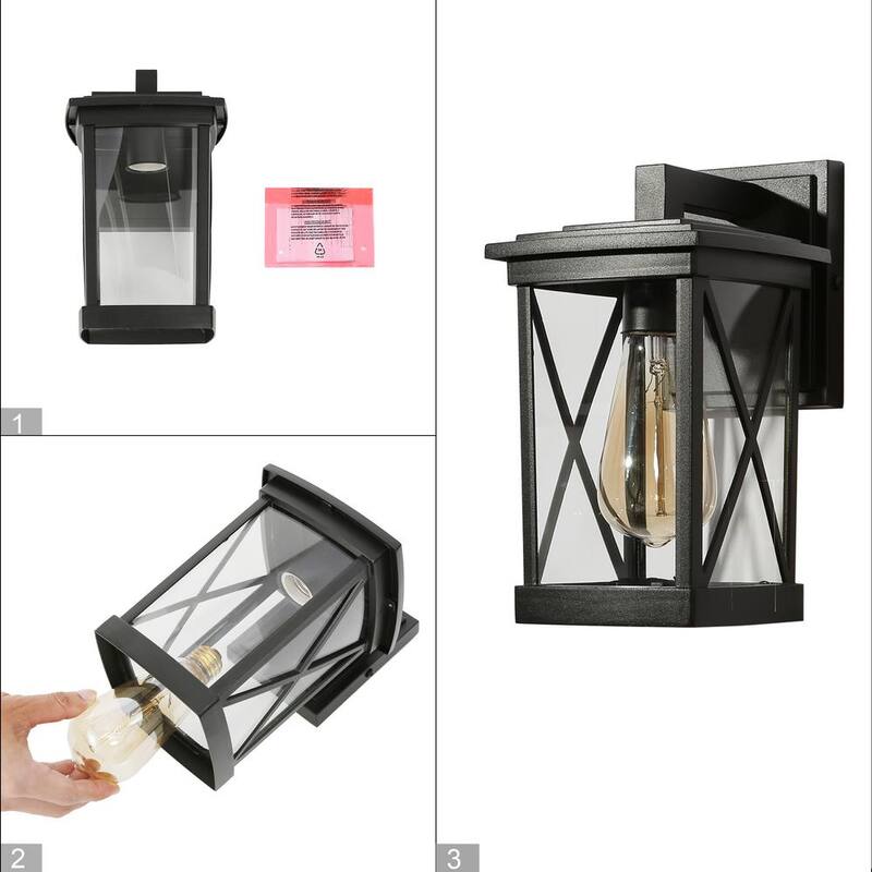 Farol de Pared Rectangular Negro Moderno LNC para Exterior con 1 Luz y Pantalla de Cristal Transparente, Conexión Dura para Patio/Veranda - YVJVYYHD14751Q8
