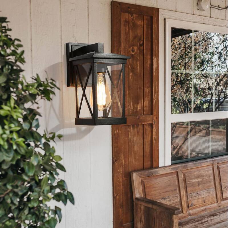 Farol de Pared Rectangular Negro Moderno LNC para Exterior con 1 Luz y Pantalla de Cristal Transparente, Conexión Dura para Patio/Veranda - YVJVYYHD14751Q8