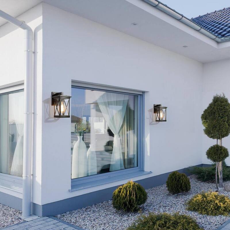Farol de Pared Rectangular Negro Moderno LNC para Exterior con 1 Luz y Pantalla de Cristal Transparente, Conexión Dura para Patio/Veranda - YVJVYYHD14751Q8