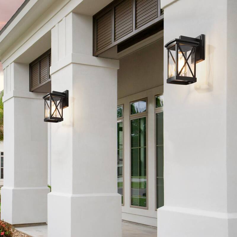 Farol de Pared Rectangular Negro Moderno LNC para Exterior con 1 Luz y Pantalla de Cristal Transparente, Conexión Dura para Patio/Veranda - YVJVYYHD14751Q8