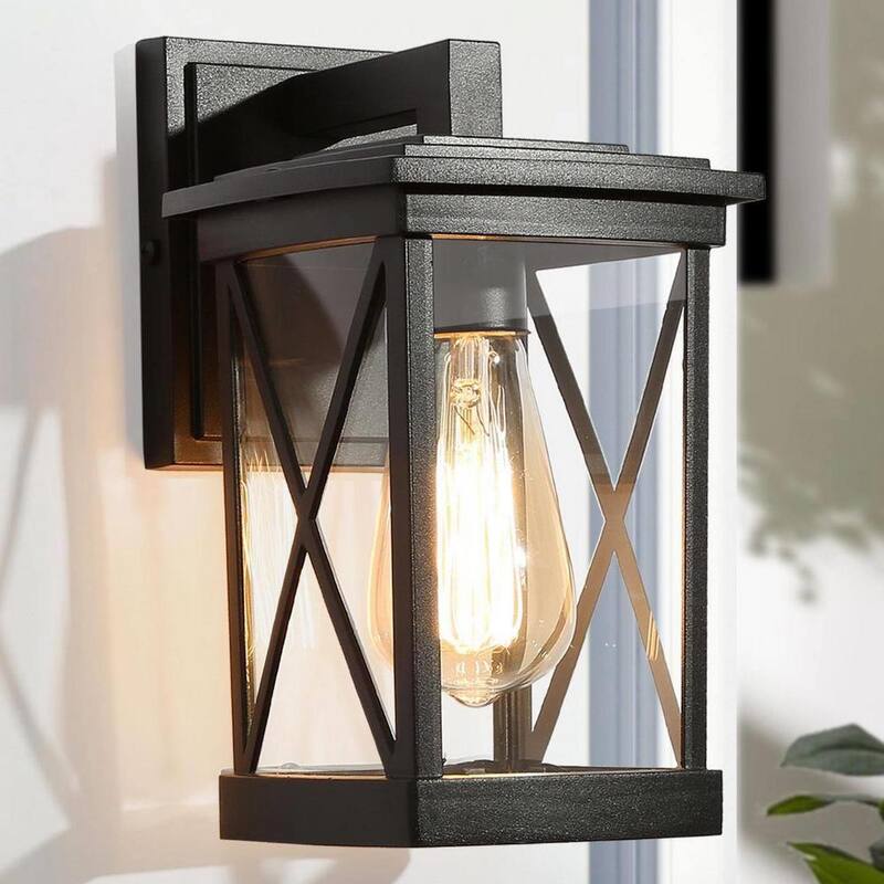 Farol de Pared Rectangular Negro Moderno LNC para Exterior con 1 Luz y Pantalla de Cristal Transparente, Conexión Dura para Patio/Veranda - YVJVYYHD14751Q8