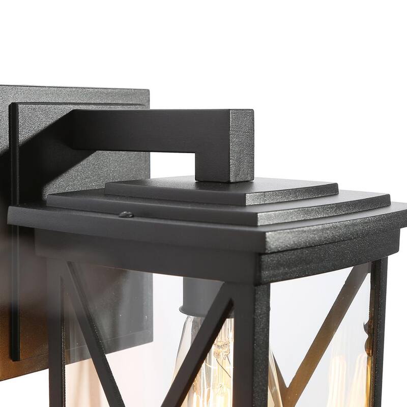 Farol de Pared Rectangular Negro Moderno LNC para Exterior con 1 Luz y Pantalla de Cristal Transparente, Conexión Dura para Patio/Veranda - YVJVYYHD14751Q8