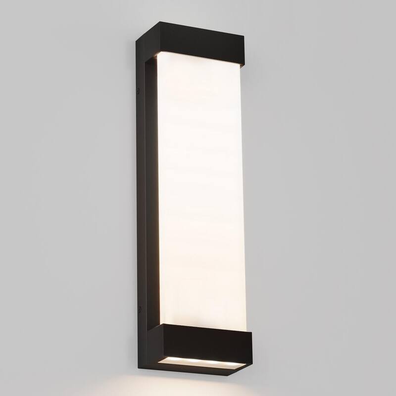 Luminaria de pared tipo linterna grande y moderna para exteriores, de LED integrado, en negro glaciar, para garaje y porche con conexión eléctrica fija - 17OUT-GL-PMB