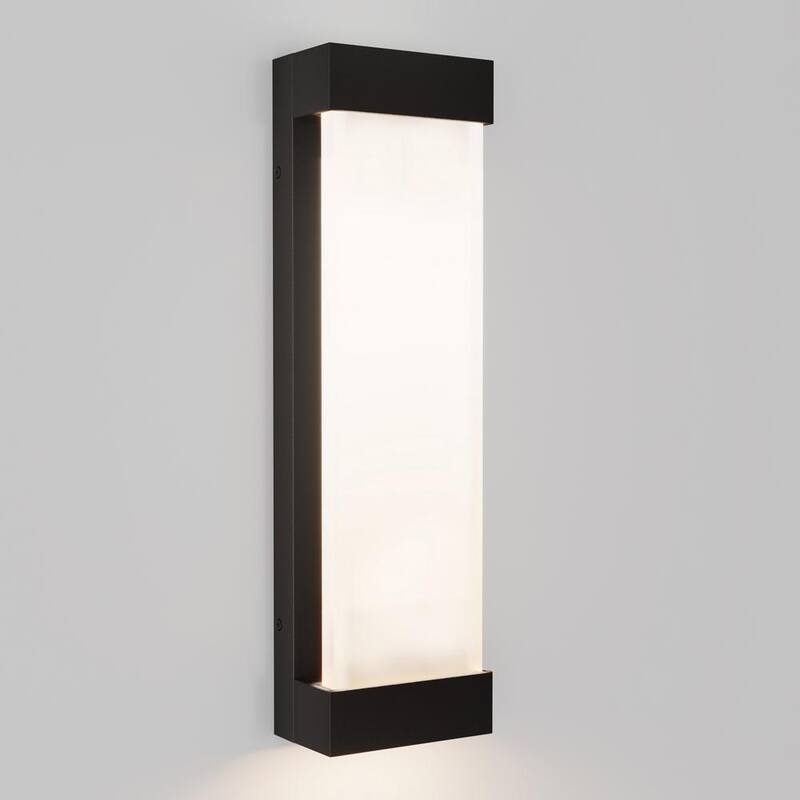 Luminaria de pared tipo linterna grande y moderna para exteriores, de LED integrado, en negro glaciar, para garaje y porche con conexión eléctrica fija - 17OUT-GL-PMB