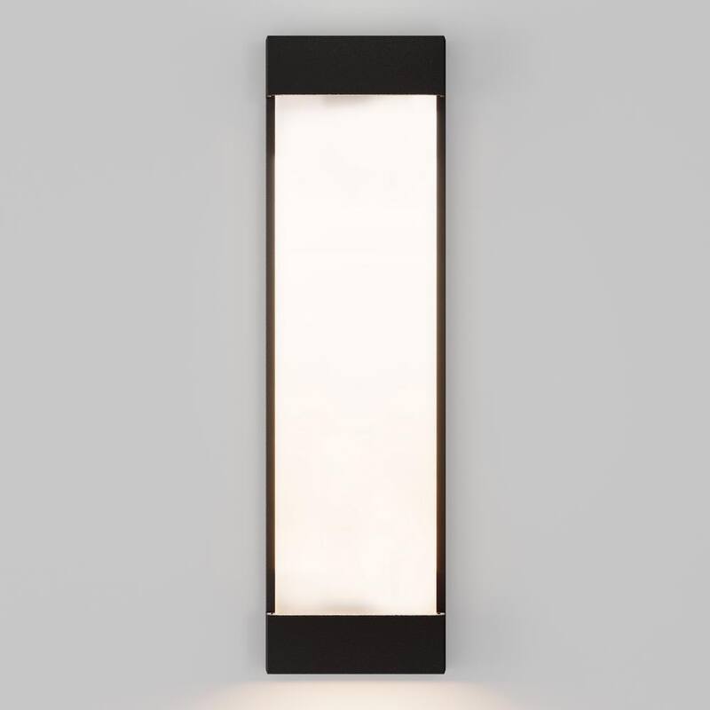 Luminaria de pared tipo linterna grande y moderna para exteriores, de LED integrado, en negro glaciar, para garaje y porche con conexión eléctrica fija - 17OUT-GL-PMB