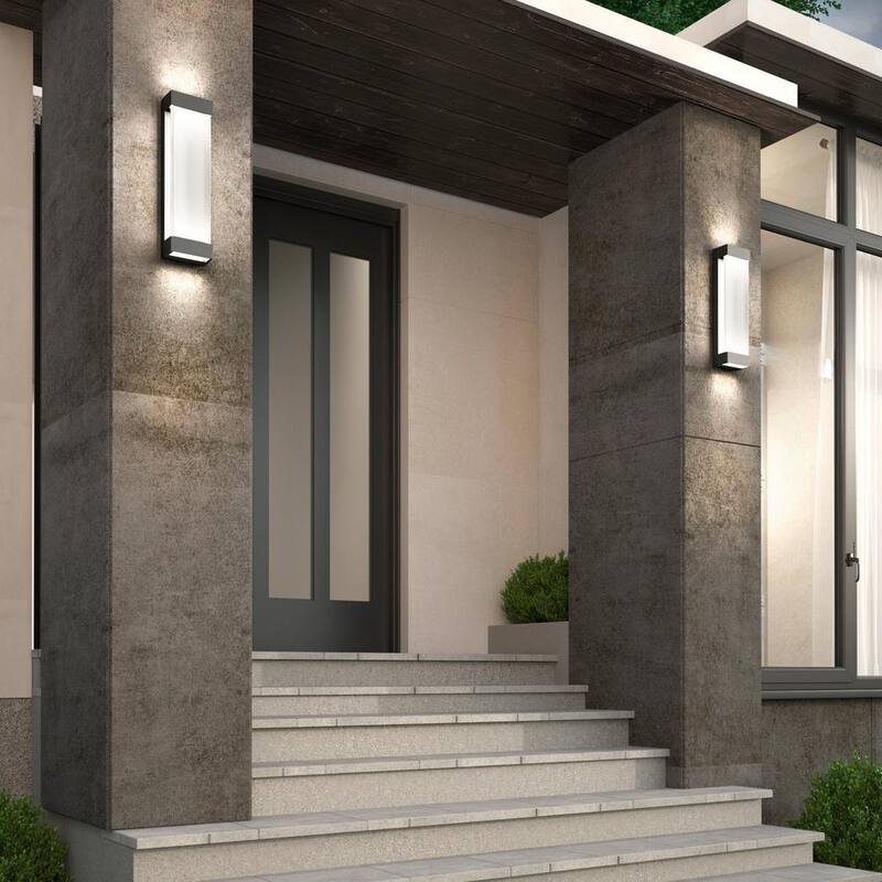 Luminaria de pared tipo linterna grande y moderna para exteriores, de LED integrado, en negro glaciar, para garaje y porche con conexión eléctrica fija - 17OUT-GL-PMB
