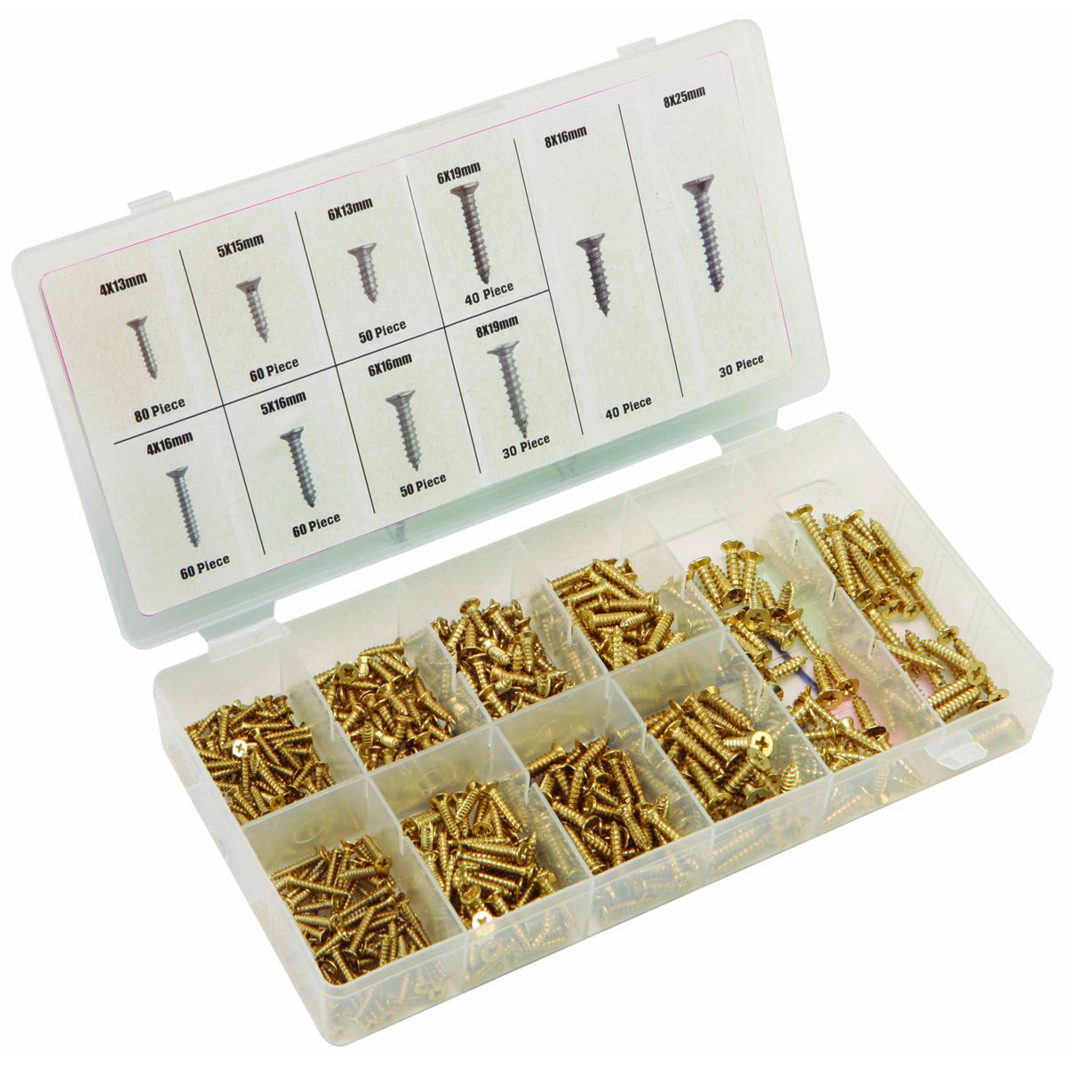 Assortment de tornillos de madera con revestimiento de latón en piezas de 500 - 67678