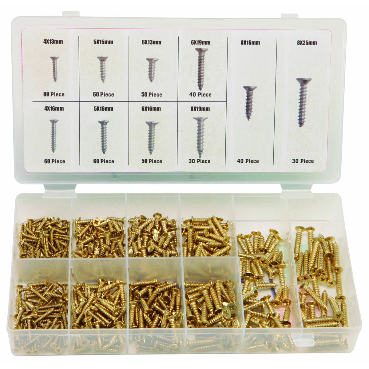 Assortment de tornillos de madera con revestimiento de latón en piezas de 500 - 67678