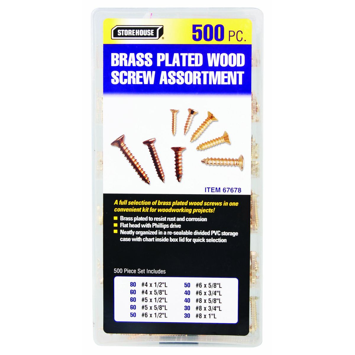 Assortment de tornillos de madera con revestimiento de latón en piezas de 500 - 67678