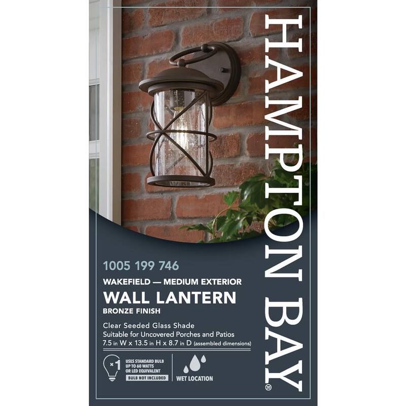 Linterna de pared para exterior de bronce de 1 luz Wakefield de Hampton Bay de 13.5 pulgadas - WB1097-OWL