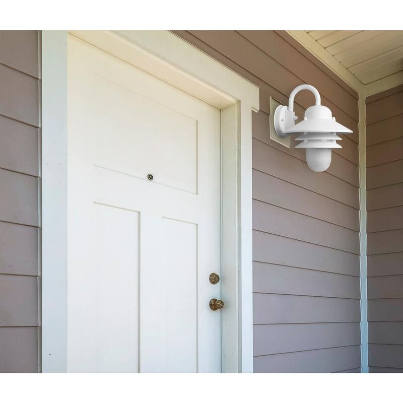 Aplique de pared exterior SOLUS Nautical de 1 luz blanco 4000K con tecnología LED ENERGY STAR y lente acrílica prismática blanca resistente - SPC75VL-LE26C-W
