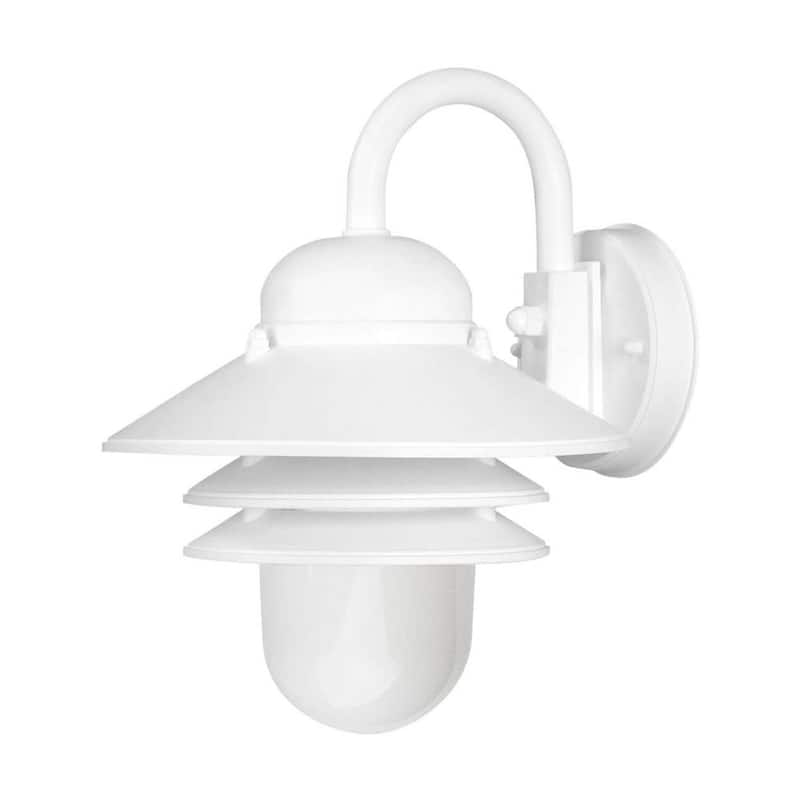 Aplique de pared exterior SOLUS Nautical de 1 luz blanco 4000K con tecnología LED ENERGY STAR y lente acrílica prismática blanca resistente - SPC75VL-LE26C-W