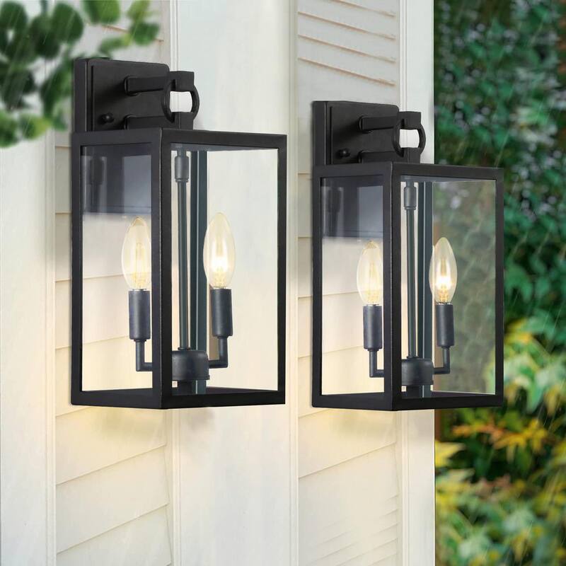 Linterna de Pared de Exterior de Metal Negro de Cedar Hill de 14 pulgadas (Set de 2) - 126102