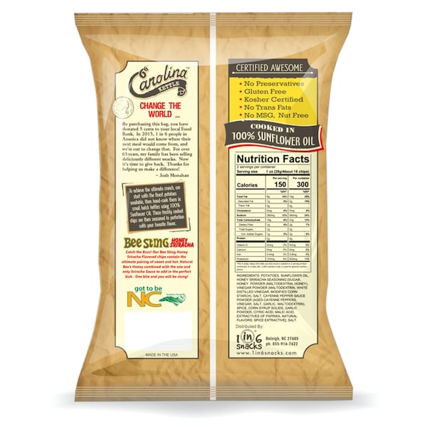 1 de cada 6 bocadillos Carolina Honey Sriracha papas fritas cocidas en hervidor 2 oz en bolsa - 10603