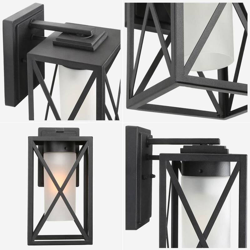 Lámpara de Pared Exterior Negra Moderna de Granja de 1 Luz con Vidrio Esmerilado para Patio y Porche - NYBMRYHD13500E6