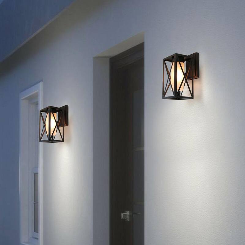 Lámpara de Pared Exterior Negra Moderna de Granja de 1 Luz con Vidrio Esmerilado para Patio y Porche - NYBMRYHD13500E6