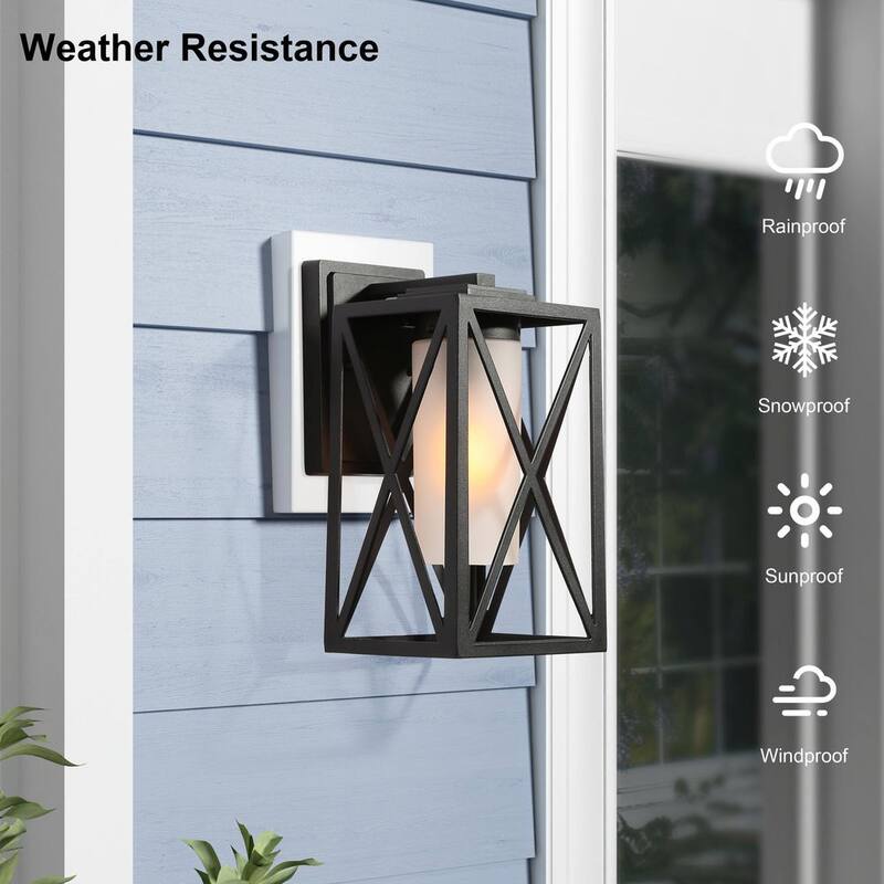 Lámpara de Pared Exterior Negra Moderna de Granja de 1 Luz con Vidrio Esmerilado para Patio y Porche - NYBMRYHD13500E6