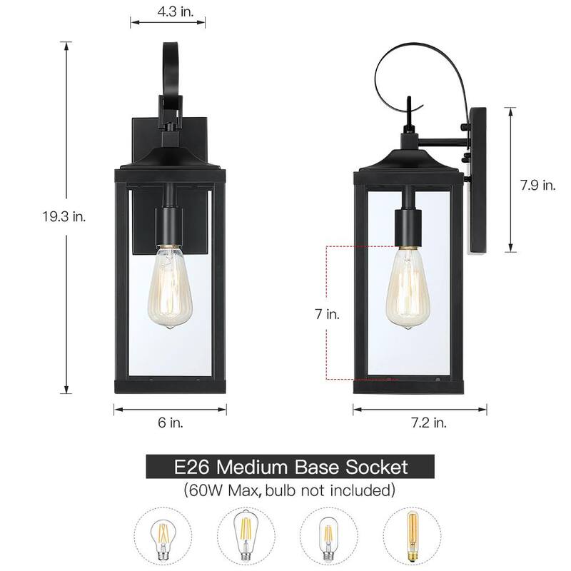 Luminaria de pared para exteriores TRUE FINE Jefferson de 19.3 pulgadas con 1 luz en color negro - TD40024OT