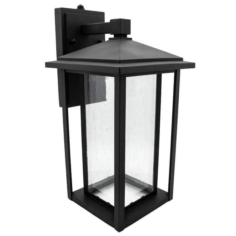 Luminaria de pared exterior LED negra de una luz Maxxima con cristal abovedado y sensor de anochecer a amanecer - MEL-15125W.