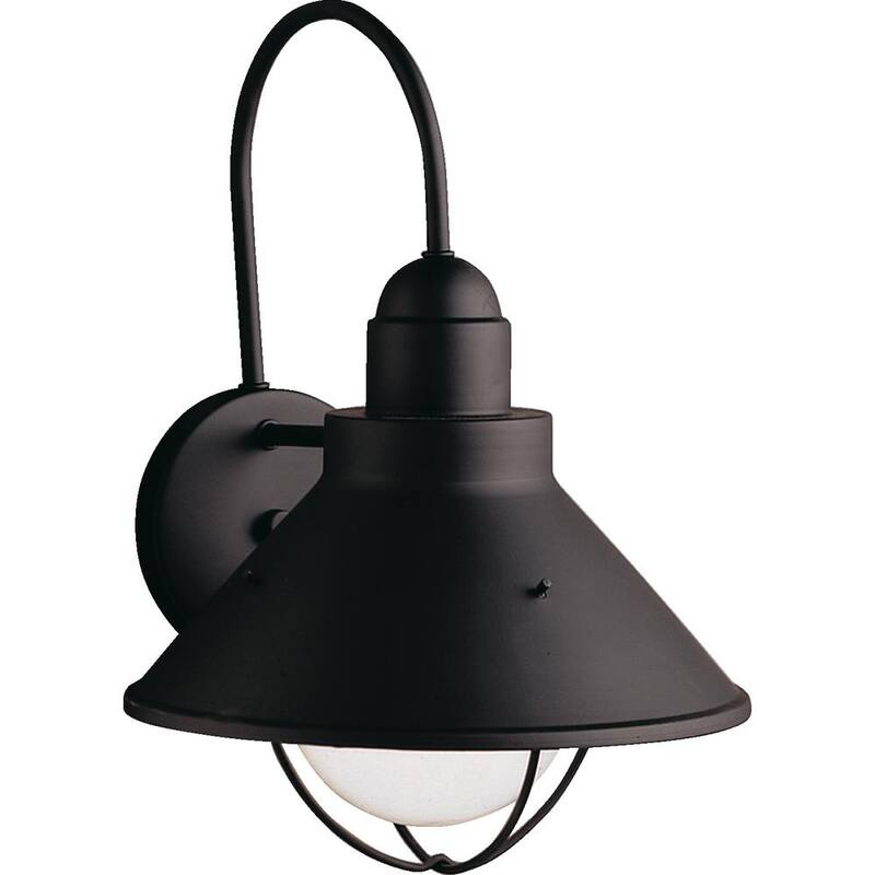 KICHLER Seaside 14.25 in. 1-Luz Negro Exterior de Granero con Cableado Duro, Aplique de Pared sin Bombillas Incluidas (Paquete de 1) - 9023BK