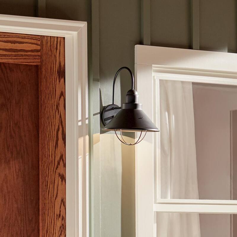 KICHLER Seaside 14.25 in. 1-Luz Negro Exterior de Granero con Cableado Duro, Aplique de Pared sin Bombillas Incluidas (Paquete de 1) - 9023BK