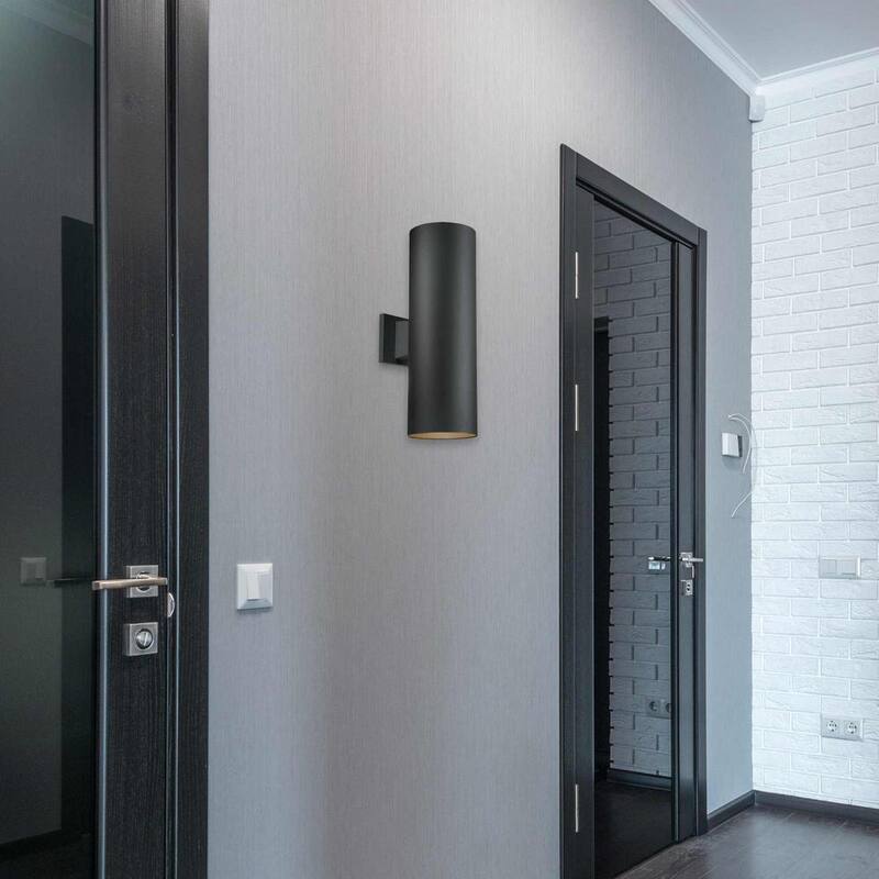 Iluminación de Volumen Grande de 2 luces, Farol de Luz para Pared Interior/Exterior Integrado de Aluminio Negro con LED - Aplique de Luz Cilíndrico para Montaje en Pared - V9646-5