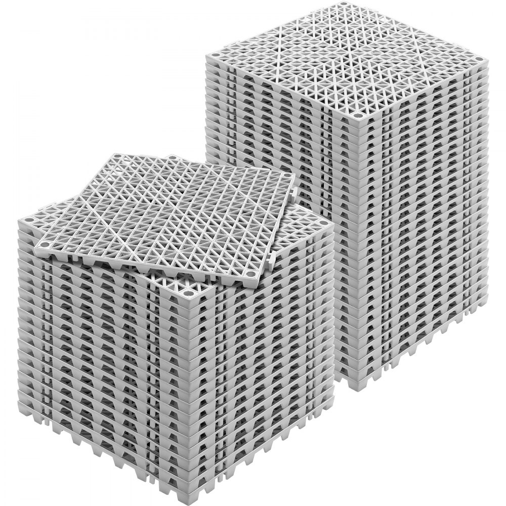 VEVOR Interlocking Tile 50PCS Gray, Drainage Tiles 12" x 12" Splicing, Soft PVC Interlocking Drainage Floor Tiles, Non-Slip Drainage Holes for Restroom, Bathroom, Kitchen, Pool, Wet Areas - HZXSJDD1212YF0ZXDV0