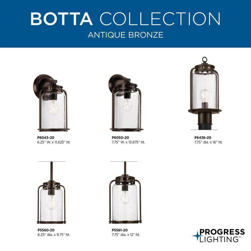 Iluminación de progreso Colección Botta 1-Luz Bronce Antiguo Linterna de Pared Exterior Grande de Granero con Vidrio Transparente Sembrado - P6050-20