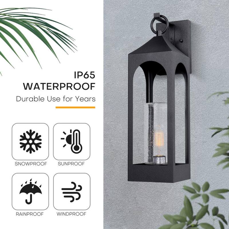 Lámpara de Pared Exterior Moderna LamQee de 1 Luz Negra con Sensor Crepuscular y Vidrio Transparente - 06FTL0274ABK