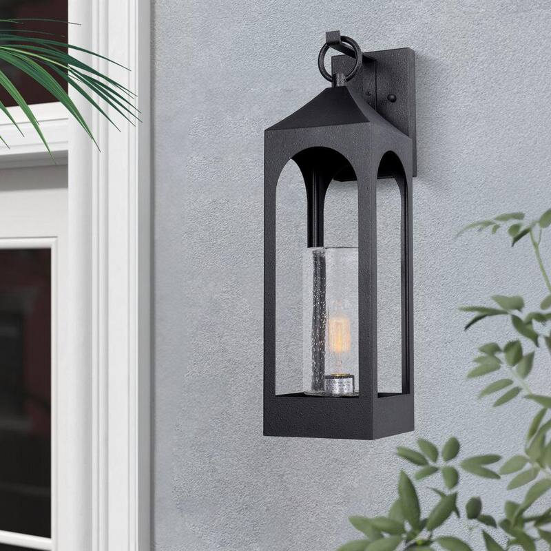 Lámpara de Pared Exterior Moderna LamQee de 1 Luz Negra con Sensor Crepuscular y Vidrio Transparente - 06FTL0274ABK
